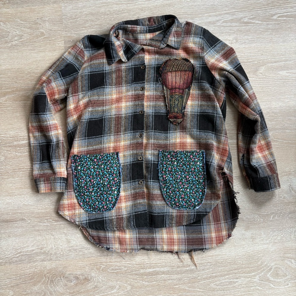SOLD Bright Eyes Upcycled Flannel - Picture 8 of 10